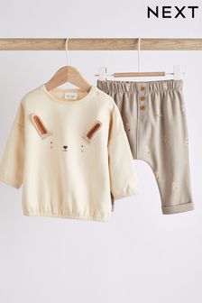 Cream Bunny 2 Piece Release T-Shirt And Joggers Set (0mths-2yrs) (C47344) | £15 - £17