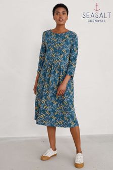 Seasalt Cornwall Blue Organic Cotton Guelder Rose Dress (C47793) | £60