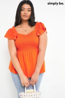 Simply Be Hot Orange Broderie Sleeve Peplum Vest Top
