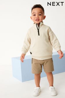 Stone Natural/Brown Funnel Neck Sweatshirt And Shorts Set (3mths-7yrs) (C48398) | £16 - £20