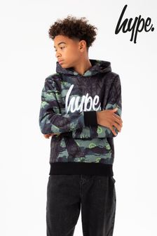 Hype Hype Kids Boys Black/Grey/White Lined Hooded Top Large Pocket 13 years 