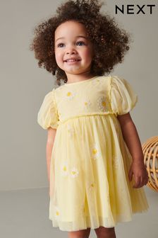Yellow Short Sleeve Sequin Party Dress (3mths-7yrs) (C49581) | £20 - £22