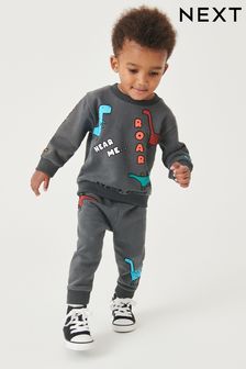 Charcoal Grey Dino All-Over Print Jersey Sweatshirt And Joggers Set (3mths-7yrs) (C50263) | £20 - £24
