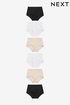 Black/White/Nude Full Brief Cotton Blend Knickers 6 Pack (C50618) | £15