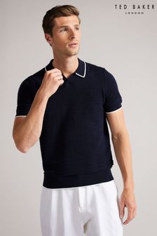 Ted Baker Blue Textured Striped Knitted Polo Shirt (C50723) | £85