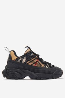 Burberry Kids Check Lace-Up Arthur Trainers in Black