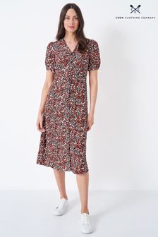 Crew Clothing Company Black Floral Print Flared Dress (C52425) | £79