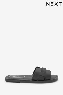 Black Croc Effect Extra Wide Fit Forever Comfort® Leather Mule Flat Sandals (C52575) | £22