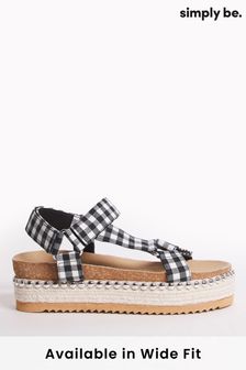 Simply Be Black Gingham Marcy Wide Fit Sandals (C53636) | £37