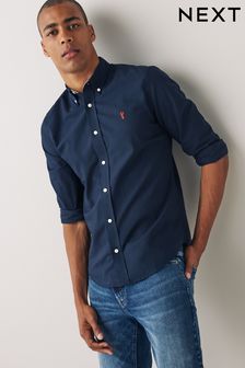 Navy Blue With Stag Long Sleeve Oxford Shirt (C53751) | £25