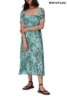 Whistles Green Midnight Tiger Pleated Dress
