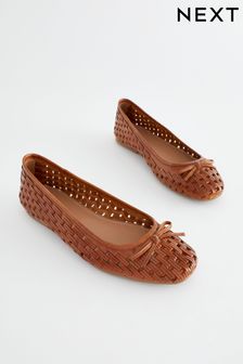 Tan Brown Forever Comfort® Leather Weave Ballerina Shoes (C54056) | £45
