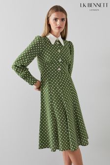 L.K.Bennett Green Mathilde Polka Dot Silk Tea Dress (C54072) | £379