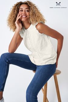 Crew Clothing Company White Textured Cotton Casual Blouse
