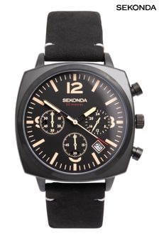 Sekonda Mens Airborne Black Leather Strap Chronograph Watch (C54802) | £80