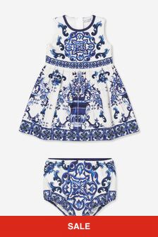 Dolce & Gabbana Kids Baby Girls Majolica Dress With Bloomers in Blue