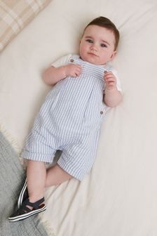 Blue Stripe Woven Baby Dungaree and Bodysuit (0mths-2yrs) (C55488) | £18 - £20