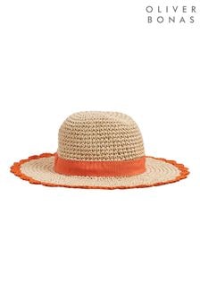 Oliver Bonas Orange Scalloped Edge Floppy Straw Hat