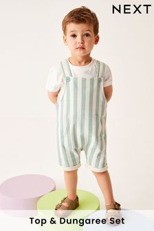 Mineral Blue Stripe Dungaree and Short Sleeve T-Shirt (3mths-7yrs) (C56311) | £17 - £21