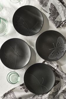Kew Gardens Set of 4 Black Stoneware Side Plates