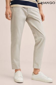 Mango Cream Tapered Fit Cotton Trousers