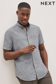 Grey Linen Blend Short Sleeve Shirt (C56978) | £28
