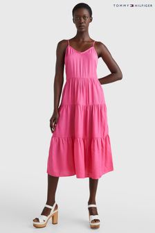 Tommy Hilfiger Pink Jacquard Flare Midi Dress