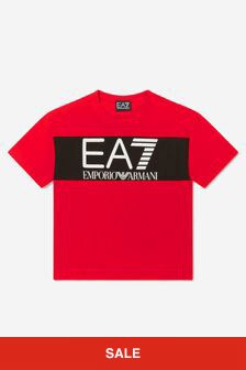 EA7 Emporio Armani Boys Train Chest Logo T-Shirt in Red