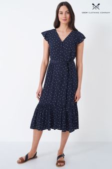 Crew Clothing Company Navy Blue Floral Print A-Line Dress (C58372) | £89