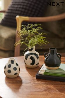 Set of 3 Black/Cream Global Mini Ceramic Flower Vases (C59028) | £18