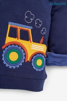 JoJo Maman Bébé Blue Tractor Appliqué Reversible Hoodie (C60001) | £26