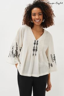 Phase Eight Cream Elenora Embroidered Pintuck Blouse