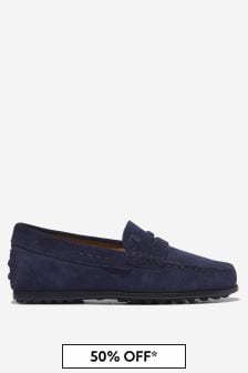Tods Unisex Suede Moccasin Shoes in Navy