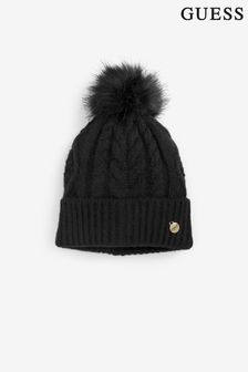 Guess Cable Knit Black Logo Beanie (C61713) | £25