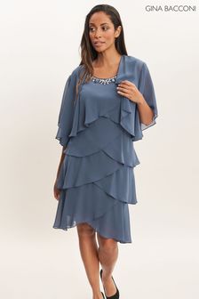 Gina Bacconi Blue Toni Layered Scoop Cocktail Dress And Jacket (C61782) | £260