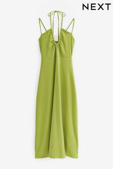 Lime Green Ribbed Strappy Midi Halter Summer Dress (C61793) | £28