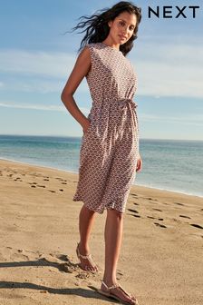 Pink Short Sleeve Cotton Belted T-Shirt Midi Summer Dress (C61822) | £26