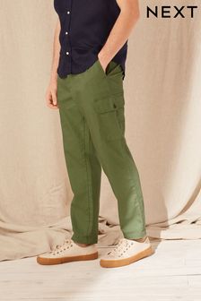 Khaki Green Linen Blend Cargo Trousers (C62024) | £32