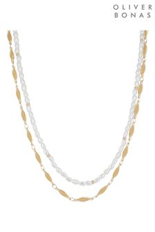 Oliver Bonas Natural Bondi Pearl Chain Double Row Chain Necklace