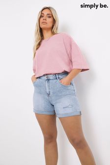 Simply Be Vintage Blue Ripped Mom Shorts