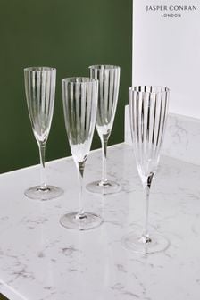 Jasper Conran London Set of 4 Clear Fluted Champagne Flute Glasses