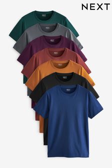 Rust Brown/Green/Cobalt/Slate/Purple/Black/Amber 7 Pack Regular Fit T-Shirts (C62891) | £49