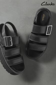 Clarks Black Leather Orianna Over Sandals (C63065) | £85