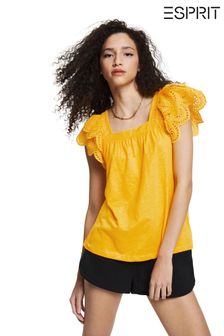 Esprit Yellow Short Sleeves Lace Detail T-Shirt