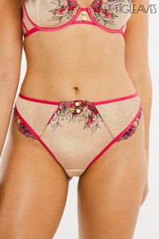 Figleaves Pink Neon Multi Coloured Embroidery High Leg Thong