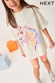 Pink Sequin Unicorn Oversized T-Shirt and Cycling Shorts Sweater Set (3-16yrs) (C63723) | £14 - £20