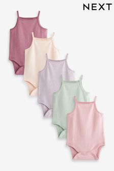 Multi Pastel 5 pack Strappy Vest Printed Baby Bodysuits (C63877) | £14 - £18