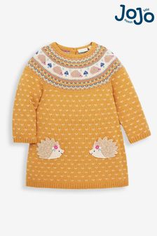 JoJo Maman Bébé Yellow Hedgehog Fair Isle Knitted Dress (C63978) | £29