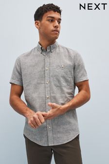 Charcoal Grey Linen Blend Short Sleeve Shirt (C64363) | £28