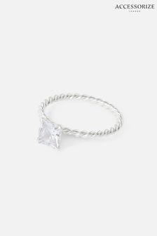 Accessorize Sterling Silver Princess Cut Twist White Ring